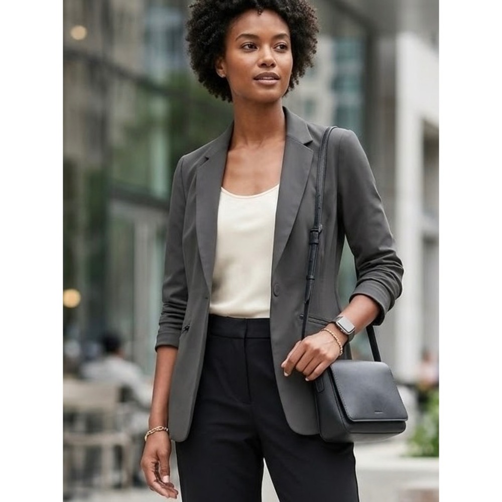 Athleta Women Gray Commuter Blazer Jacket Stretch Snap Front Size 4